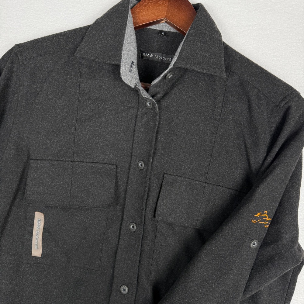 BMW Motorrad Womens Small‎ Charcoal Grey Button Shirt Roll Tab Sleeve Motorcycle